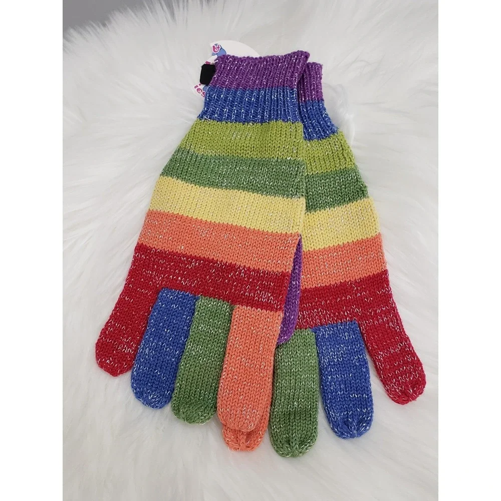 NEW Vintage y2k 90s deadstock striped rainbow gloves shimmer metallic girls teen